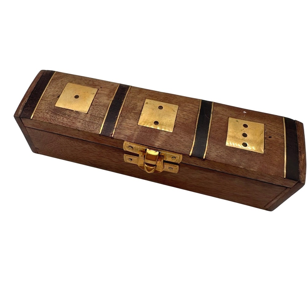 Magnolia Wood Dice Set with Brass Inlay Decorative Storage Box 6 Piece Set